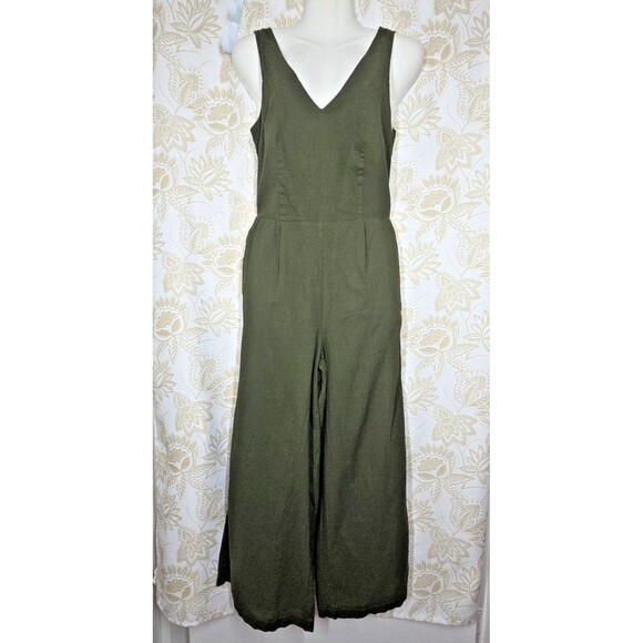 Lucky Brand Pants - NEW LUCKY BRAND LINEN BLEND BROWN WIDE LEG TIE BACK CAPRI CROPPED JUMPSUIT XS